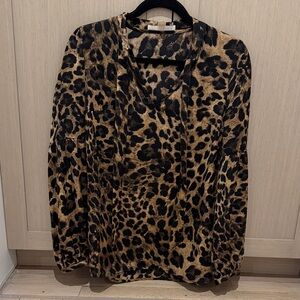 Michael Kors Leopard Print V-Neck Women's Top
